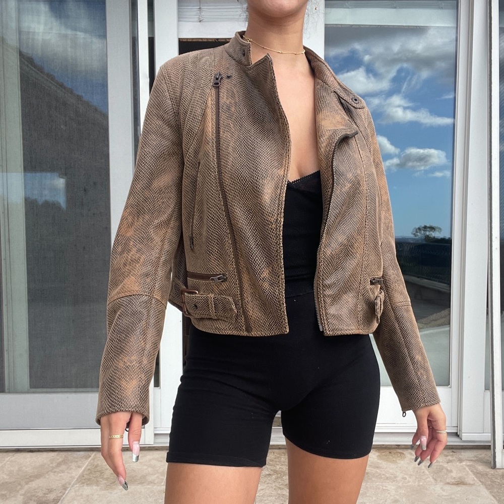 Free People Brown Snakeskin Leather Jacket